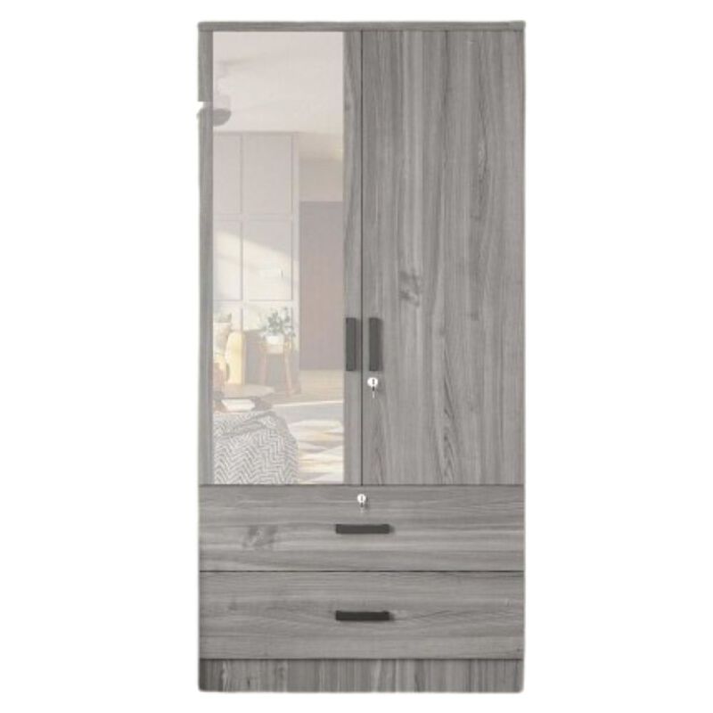 Mirrored 2 Doors Wardrobe & 2 Drawers 72" Tall