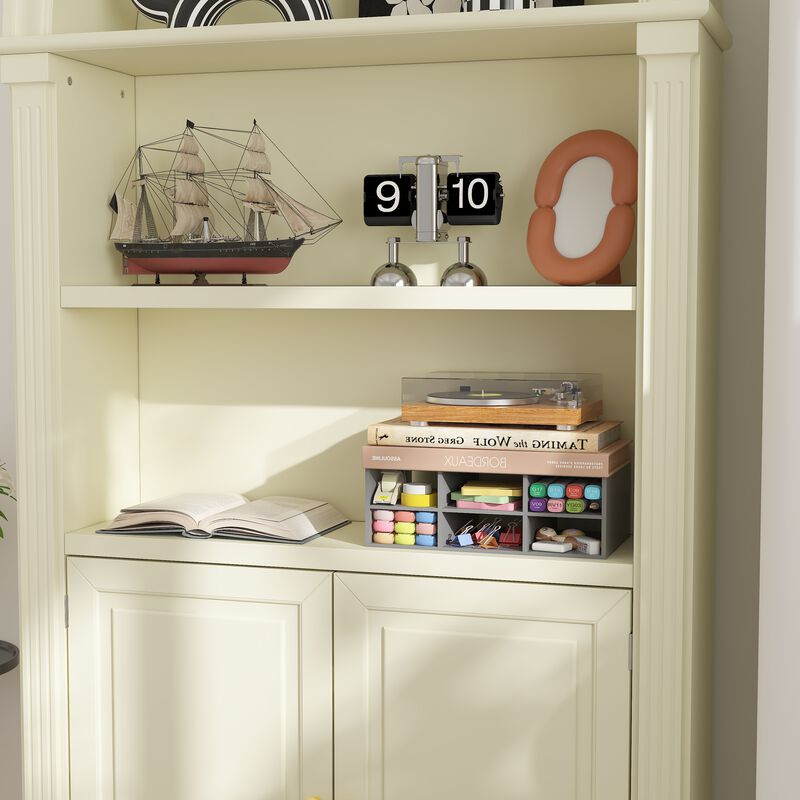 FUFU&GAGA European-Style Arched Top Bookcase, Large Capacity Storage, Plywood Construction, (36.4"W x 10.6"D x 71"H), Ivory White Finish