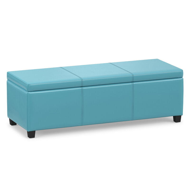 Avalon 48 inch Wide Contemporary Rectangle Storage Ottoman Bench in Soft Blue Vegan Faux Leather, Assembled image number 0