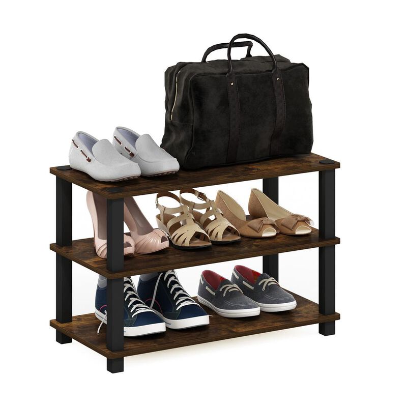 Furinno Turn-S-Tube 3-Tier Shoe Rack, Amber Pine/Black