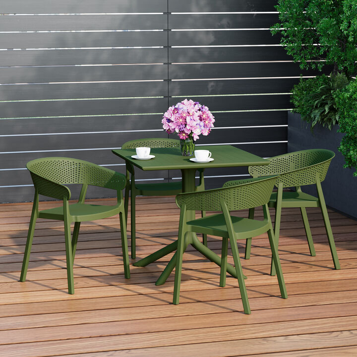 WestinTrends 5-Piece Outdoor Resin Square Patio Dining Table Set with Stackable Patio Dining Chairs