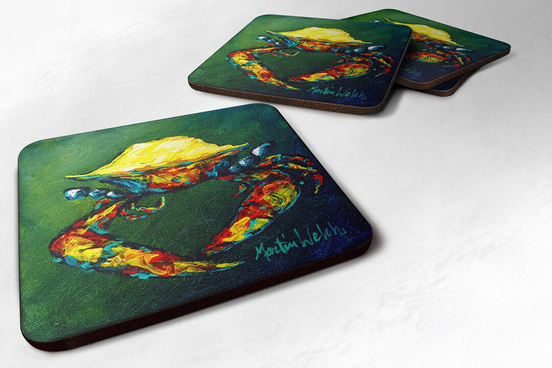 Caroline's Treasures MW1038FC Crab Little Green Foam Coasters (Set of 4), 3.5 H x 3.5 W, Multicolor