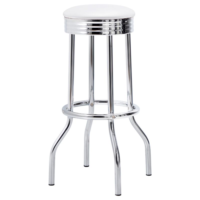 Loy 3 Piece Retro Bar Table Set, Round White Top, 2 Stools, Chrome