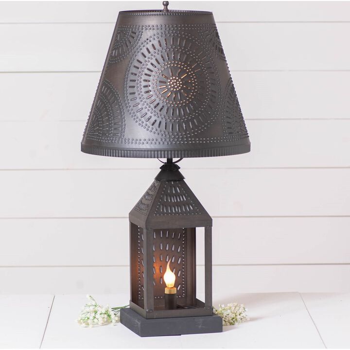 Irvins Country Tinware Valley Forge Lamp In Kettle Black With Shade