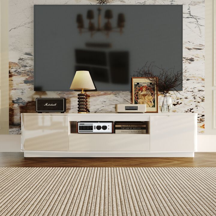 FUFU&GAGA 70.9” Warm White TV Cabinet, P2 MDF Construction, Silent Rails, Anti-Tip Design, Soft Matte Finish, (70.9"W x 17.6"H x 13.8"D),White