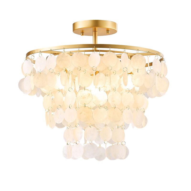 Pilar 4-Light Glossy Bronze Finish Natural White Shell Flush Mount image number 9