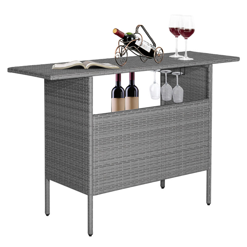 Outdoor Patio Wicker Bar Table with Metal Shelves