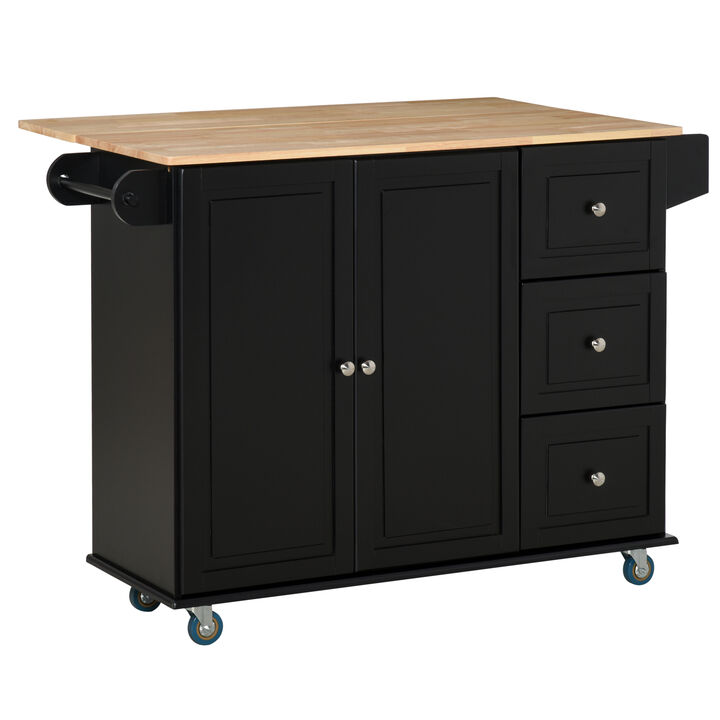 Modern Kitchen Rolling Trolley Table with Drop Leaf and Lockable Wheels, Black