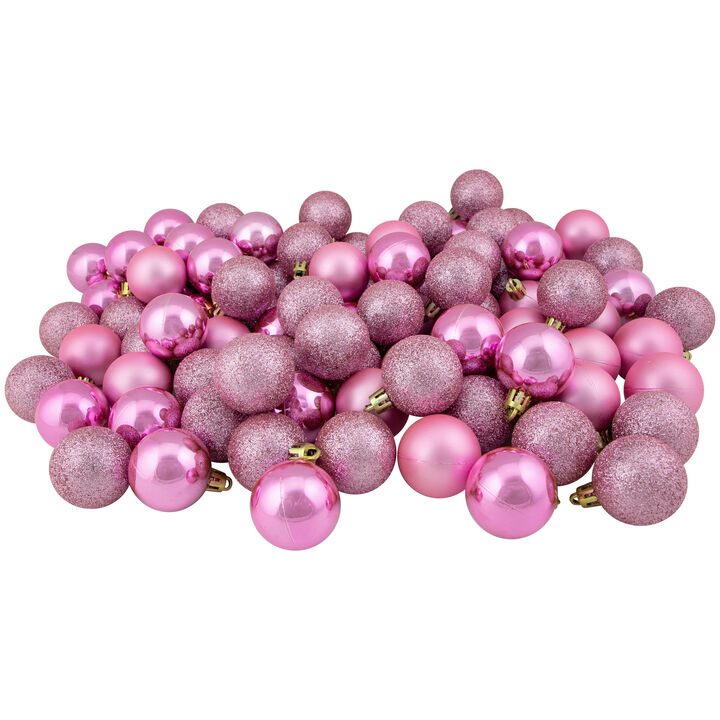96ct Bubblegum Pink Shatterproof 4-Finish Christmas Ball Ornaments 1.5" (40mm)
