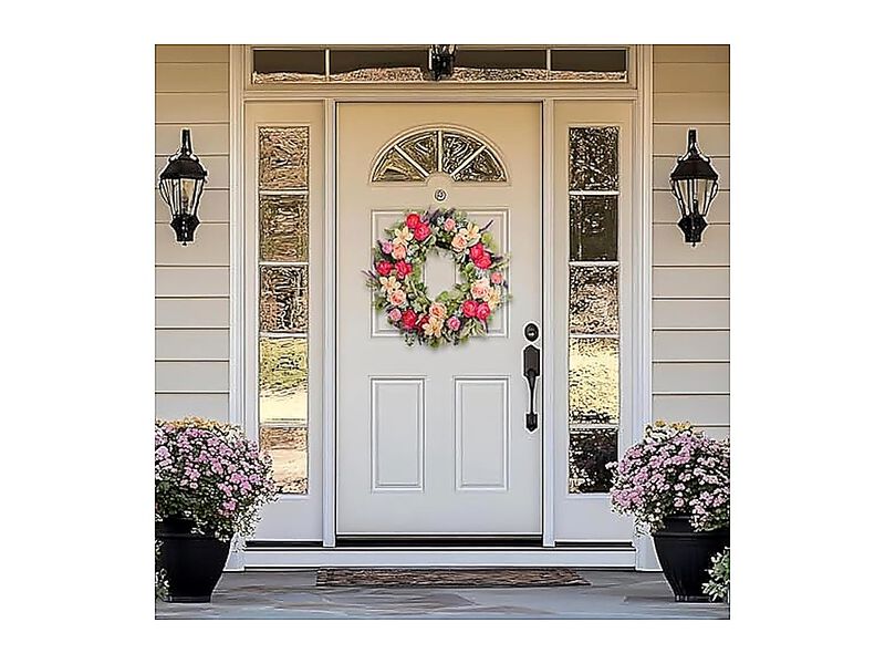 24 Inch Spring Wreath Front Door Magenta Pink Rose Floral Lavender Eucalyptus image number 3