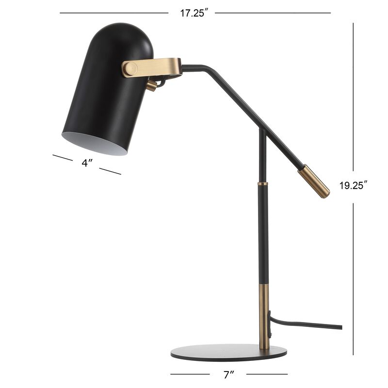 Edison 19.25" Metal LED Task Lamp, Black/Brass Gold