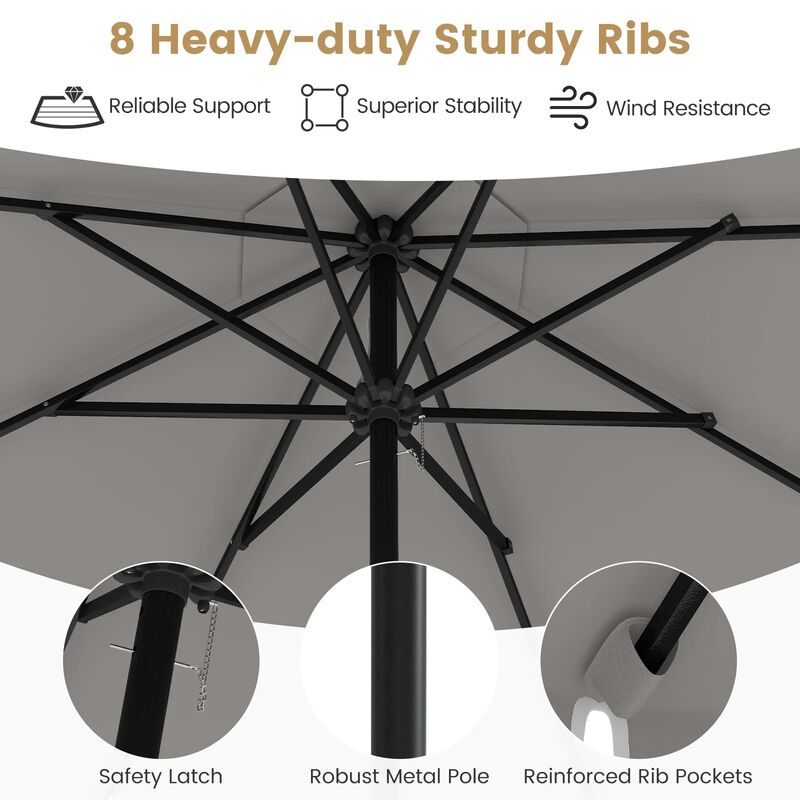 9.3 FT Solar Patio Umbrella with 24 LED Lights Vented Top and Ruffles image number 5
