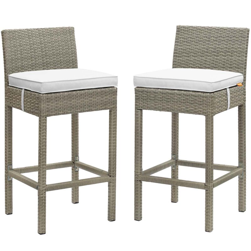 Conduit Bar Stool Outdoor Patio Wicker Rattan Set of 2 - Light Gray White EEI-3604-LGR-WHI