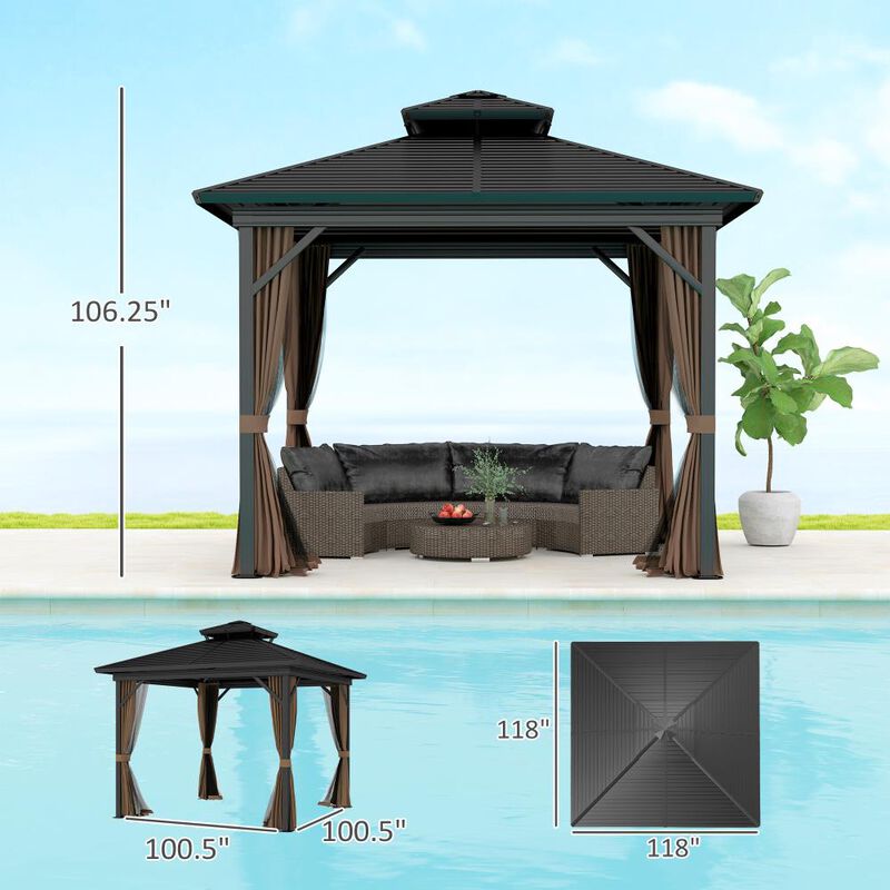Hivvago Outdoor 10x10 Hardtop Gazebo with Curtains Included image number 2