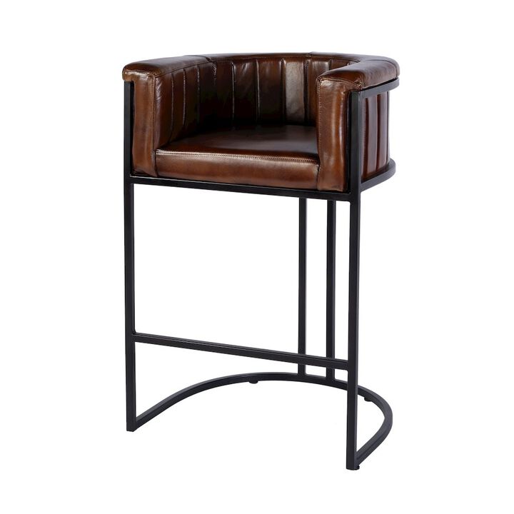 Butler Specialty Rockford 29 in. Seat Height Leather Barrel Bar Stool, Black, Brown