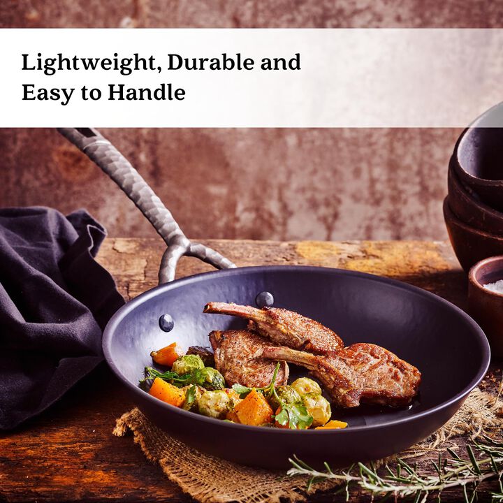 Alva Artist Naturally Nonstick Carbon Steel Frying Pan 2-Piece Set - Pre-Seasoned, Oven Safe and Made without PFAS, PFOA & PTFE - Induction and All Stovetop Compatible with Even Heat Distribution