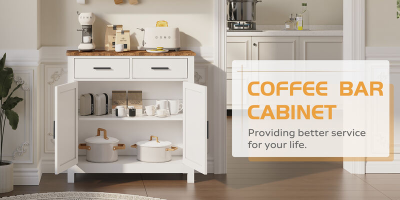 TATEUS Modern Farmhouse Buffet Cabinet - 2 Drawers 2 Doors Storage