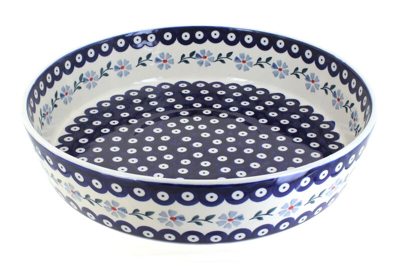 Blue Rose Polish Pottery Garden Bouquet Large Round Baker