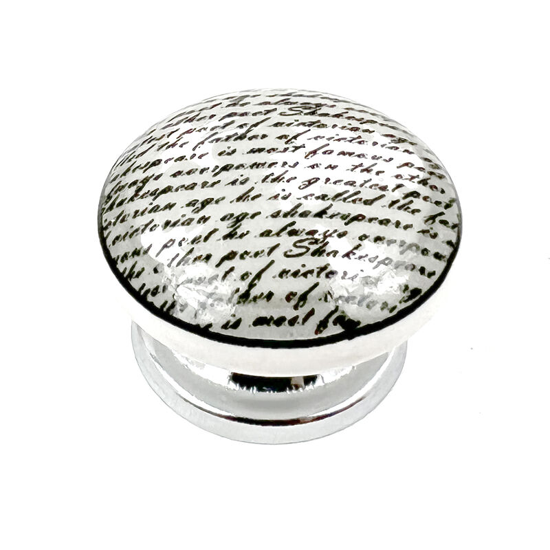 HomeRoots Set of Six White Poetic Script Ceramic Drawer Pull Knobs image number 0