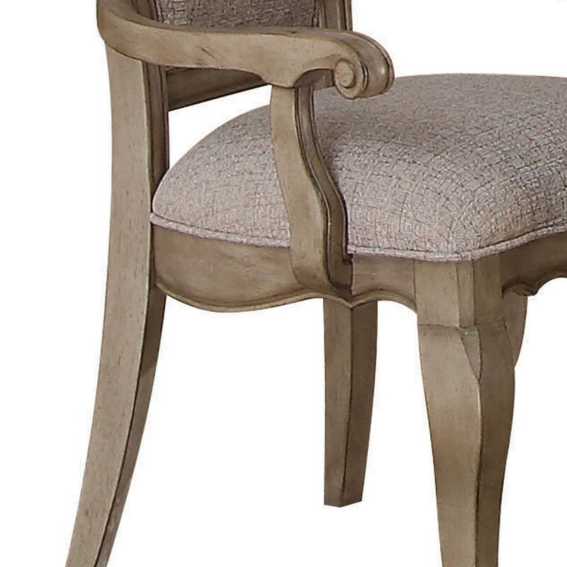 Wooden Arm Chairs with Button Tufting, Set of Two, Gray and Brown-Benzara