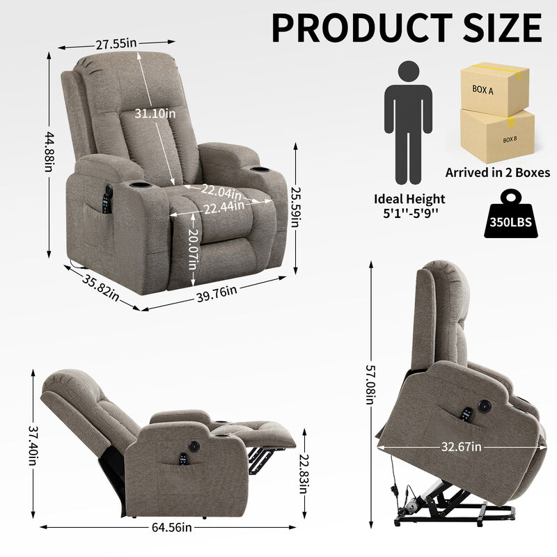 Power Lift Recliner Chair With Massage and Lumbar Heating
