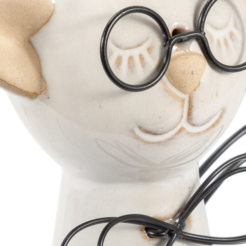 Ceramic Cat W/ Glasses, Beige image number 4
