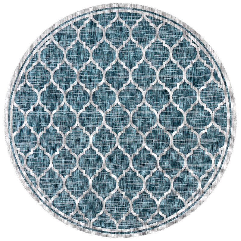 Trebol Moroccan Trellis Textured Weave Round Indoor/Outdoor Area Rug