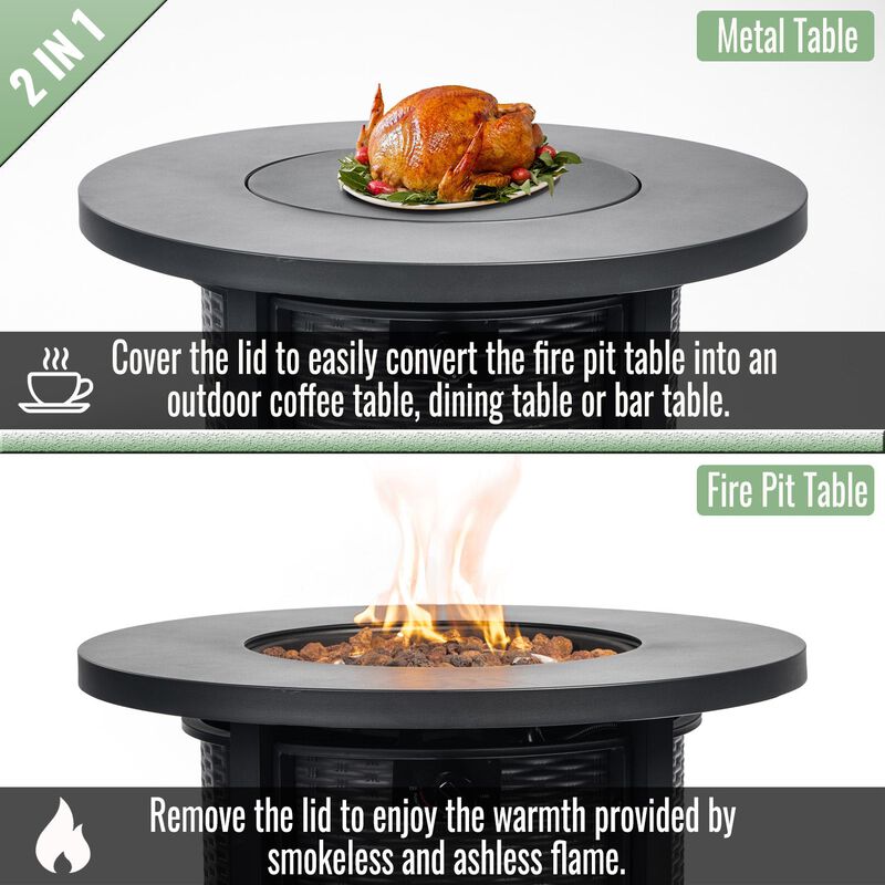 30" Propane Gas Fire Pit Table, 50000 BTU Round Steel Fire Pit for Outside Patio Deck Garden Courtyard