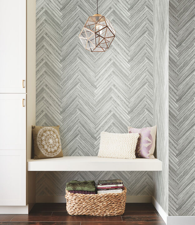 Hermosa Herringbone Grey Peel & Stick Wallpaper