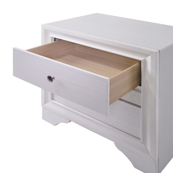 Contemporary Solid Wood Nightstand With Jewelry Drawers, White-Benzara