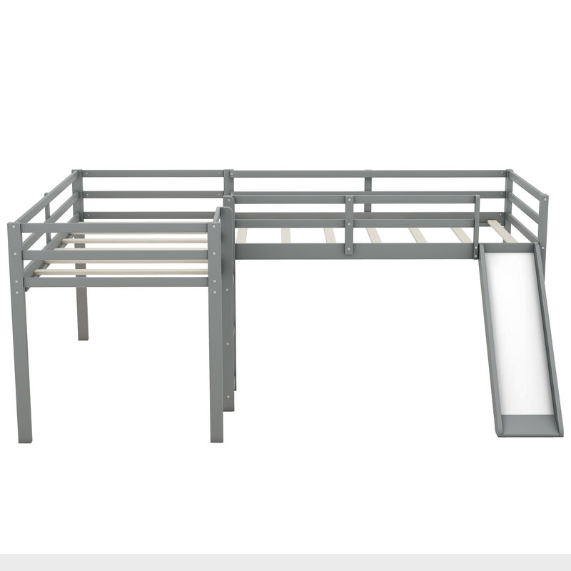 Whisen L-Shaped Twin Size Loft Bed with Ladder and Slide- White