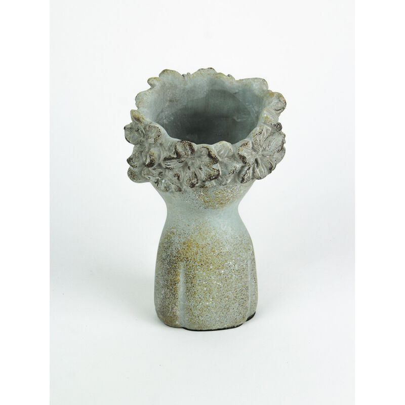 Set Of 2 Pucker Up Junior Kissing Face Weathered Finish Concrete Head Planter image number 2