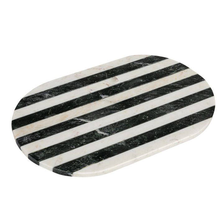 Marble Cheese and Cutting Board with Stripes, Black and White