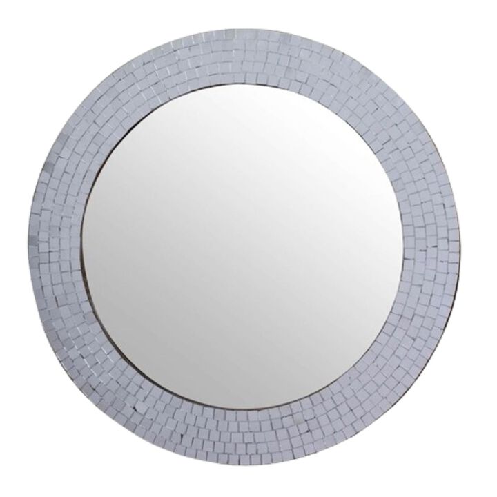 Hivvago Modern Round Circular Bathroom Wall Mirror with Mosaic Glass Silver Frame