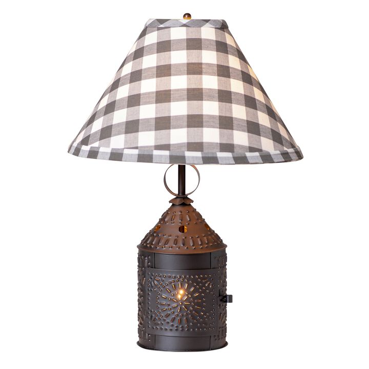 Smokey Black Table Lamp 215in With Gray Check Fabric Shade, 3-Way Switch