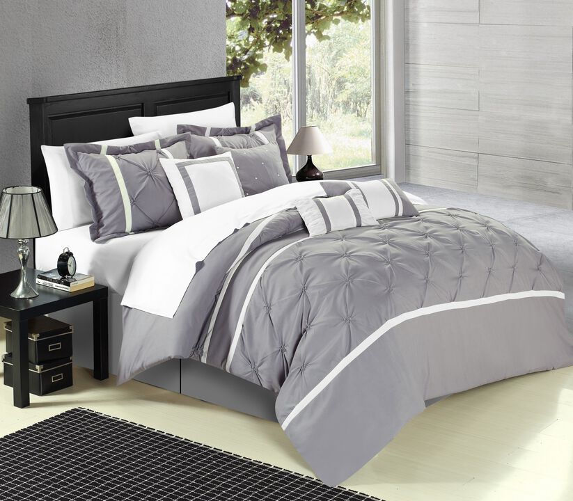 Chic Home Vermont Bed In A Bag Comforter Set With Sheet Set - 12-Piece - King 110x90", Grey