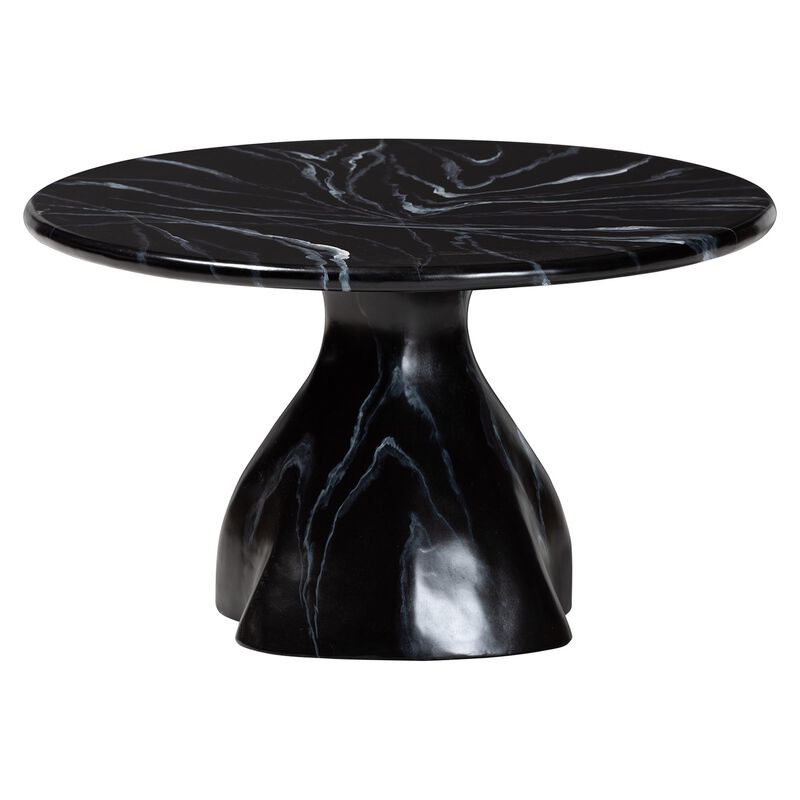 bali & pari Aponi Marbled Resin Coffee Table - Sculptural Center Table with Round Top and Pedestal Base,  Modern Contemporary Statement Furniture