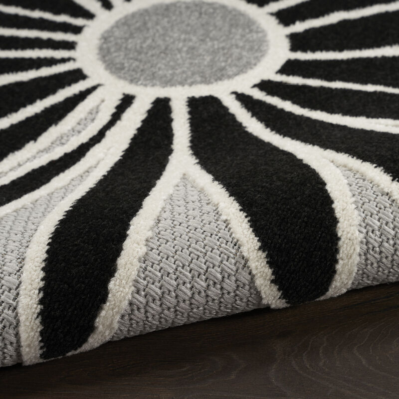 HomeRoots 5' Black And White Round Floral Indoor Outdoor Area Rug image number 3
