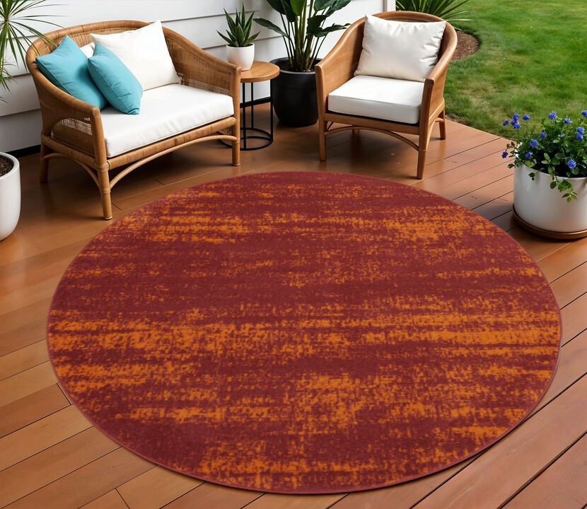 HomeRoots 8' Red And Orange Round Abstract Indoor Outdoor Area Rug