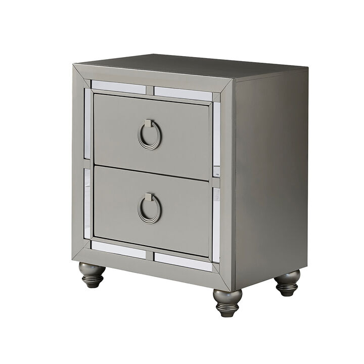 Riley Silver Glam Nightstand with Drawers