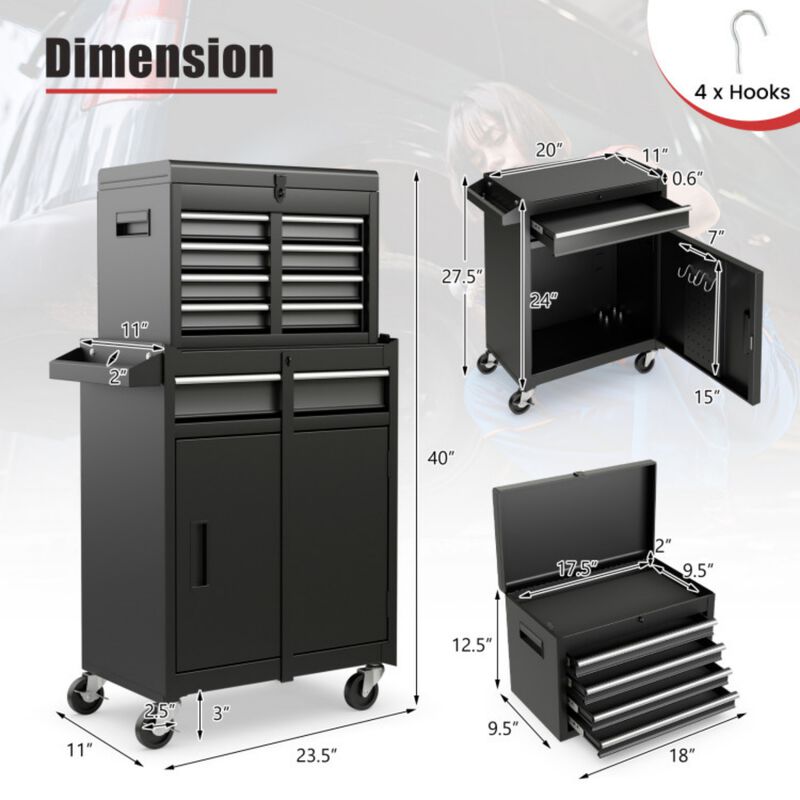 2-in-1 Rolling Tool Chest with 5 Lockable Sliding Drawers, Detachable Metal Tool Cabinet on Wheels image number 3