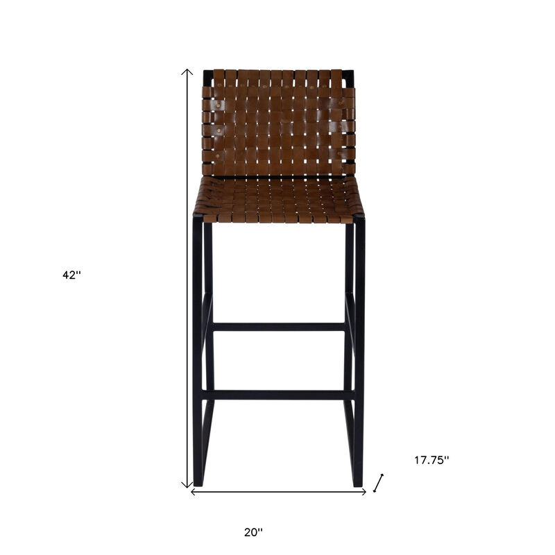 HomeRoots 28" Brown And Black Leather And Iron Bar Chair image number 6