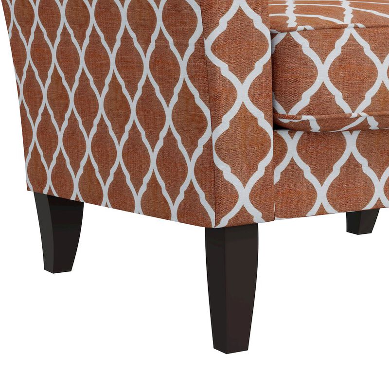 HL Home Furnishings Alex Transitional Flared Arm Armchair in Orange Trellis