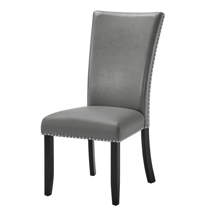 Lira Dining Chairs Set of 2, Nailhead Trim Gray Fabric, Solid Wood - Benzara