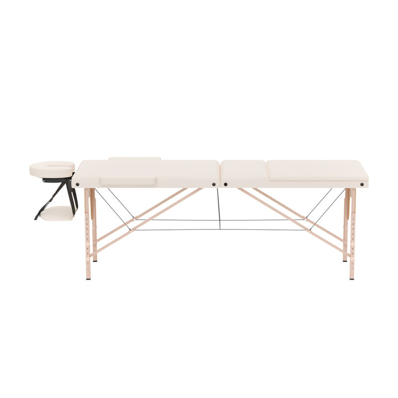 FUFU&GAGA Portable Folding Massage Bed with Solid Wood Legs & Metal Frame, Beige PVC Leather Top (Open: 84.2 in. W x 21.2 in. D x 26.7 in. H / Folded: 36.2 in. W x 7 in. D x 21.2 in. H), Beige