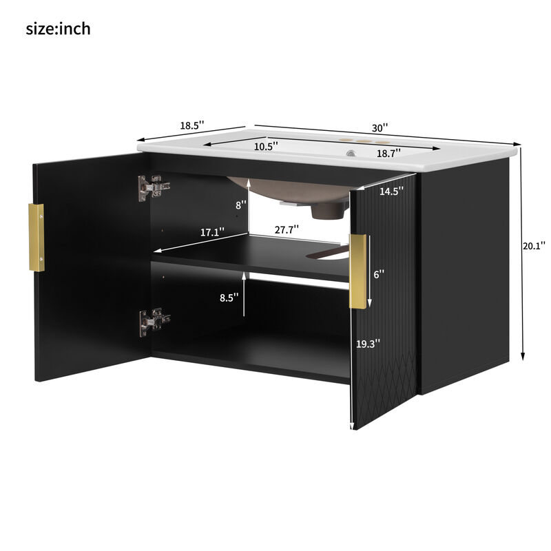 ELEMENT ACE Vintage Bathroom Vanity with Ceramic Sink and Storage Cabinet image number 2