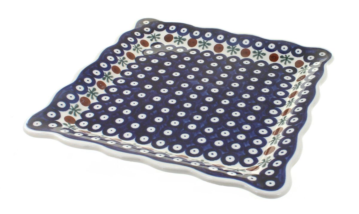 Blue Rose Polish Pottery Blue Art Square Lunch Plate