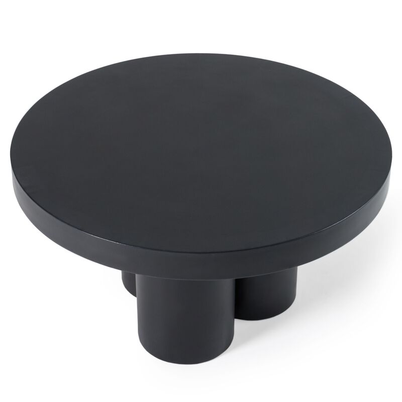 Cid Run Coffee Table, Abstract Black Concrete Base, Round 30 Inch Top