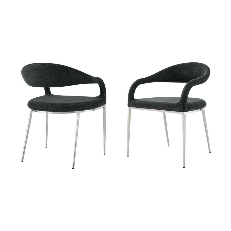 Set of Two Modern Open Back Dining Arm Chairs in Upholstered Polyester