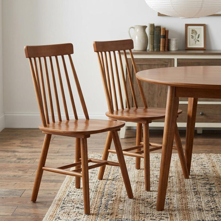 HomeRoots Set of Two Walnut Solid Wood Windsor Back Dining Side Chairs